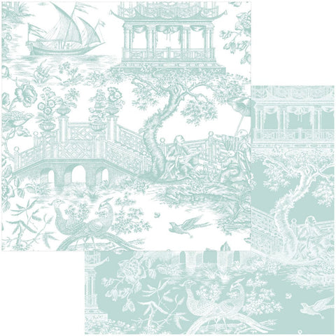 Chinoiserie Toile Reversible Gift Wrapping Paper in Robin's Egg