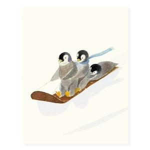 Penguins Sledding Card