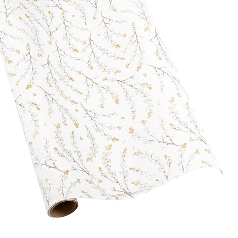 Berry Branches in White & Silver Wrapping Paper