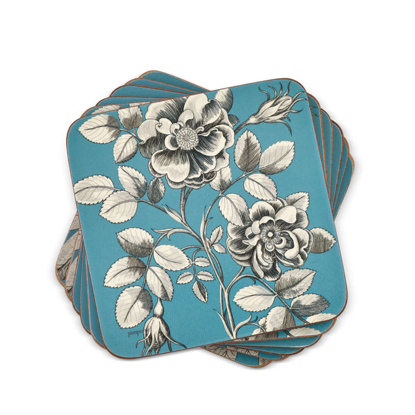 Pimpernel Etchings & Roses Blue Coasters Set of 6