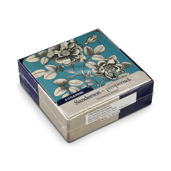 Pimpernel Etchings & Roses Blue Coasters Set of 6