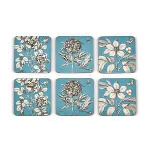 Pimpernel Etchings & Roses Blue Coasters Set of 6