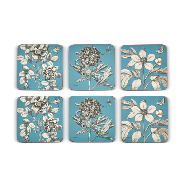 Pimpernel Etchings & Roses Blue Coasters Set of 6