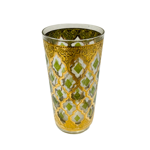 Vintage Set of 4 Gold & Green Tumbler Glasses