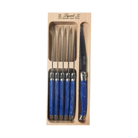 Laguiole French Steak Knives - Marble Blue