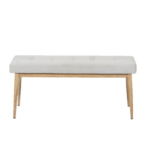 Light Grey / White Oak Base Mid Century Modern Upholstered Bench