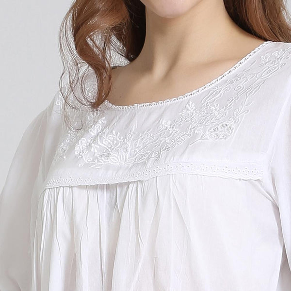 Embroidered Long Sleeve Nightgown