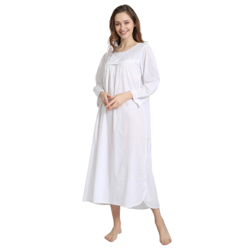 Embroidered Long Sleeve Nightgown
