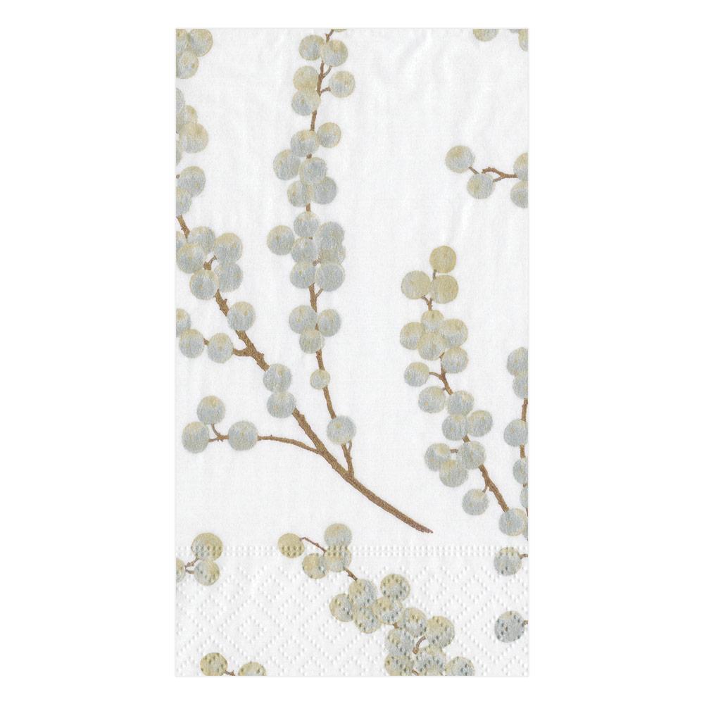 Dinner/Guest Napkins - Berry Branches White/Silver