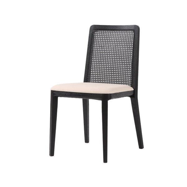 Cane Dining Chair - Black/Linen