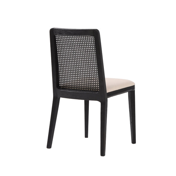 Cane Dining Chair - Black/Linen