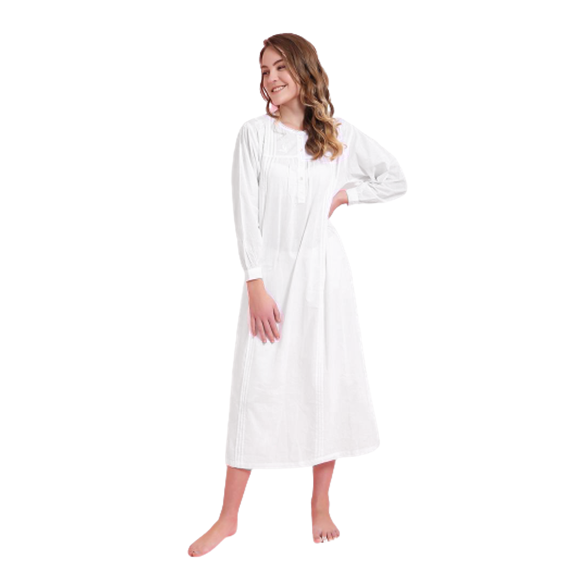 Kelly White Cotton Long Sleeved Nightgown