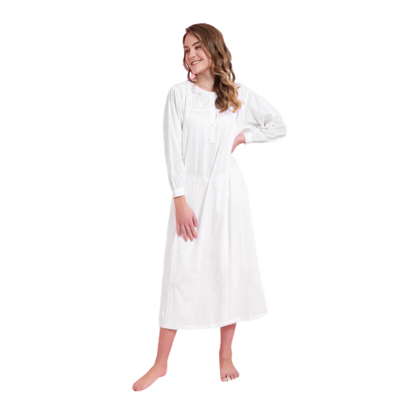 Kelly White Cotton Long Sleeved Nightgown