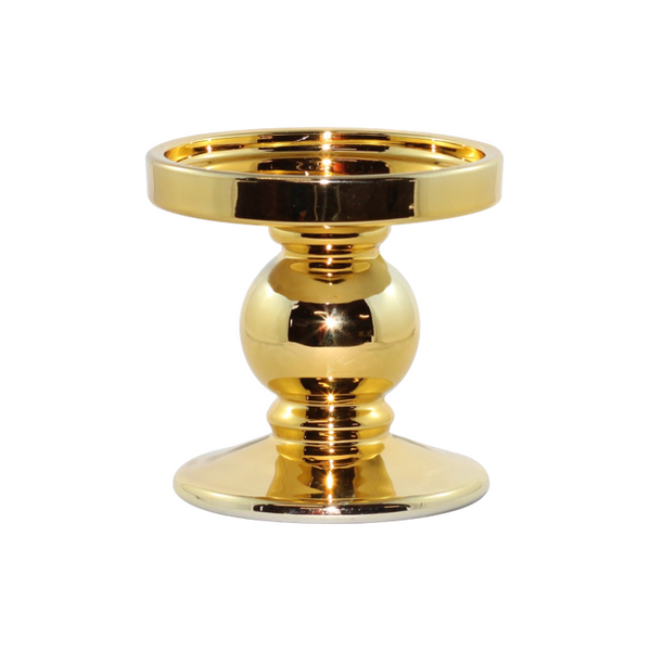 Glass Pillar Candle Holder - Gold