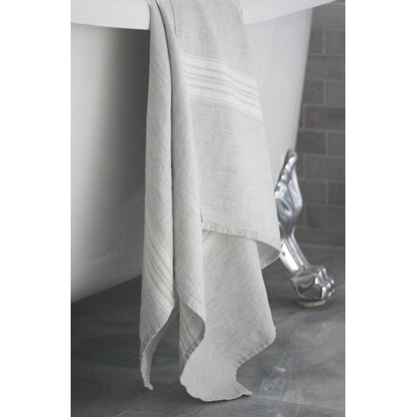 Bath Towel - Stone Washed Grey/White Stripes