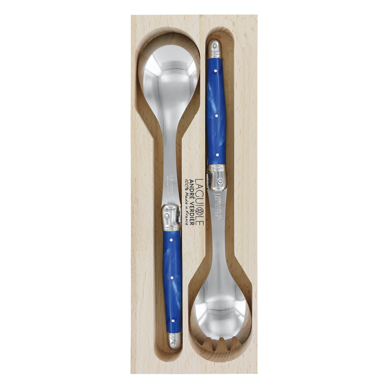 Laguiole Salad Servers - Marble Blue