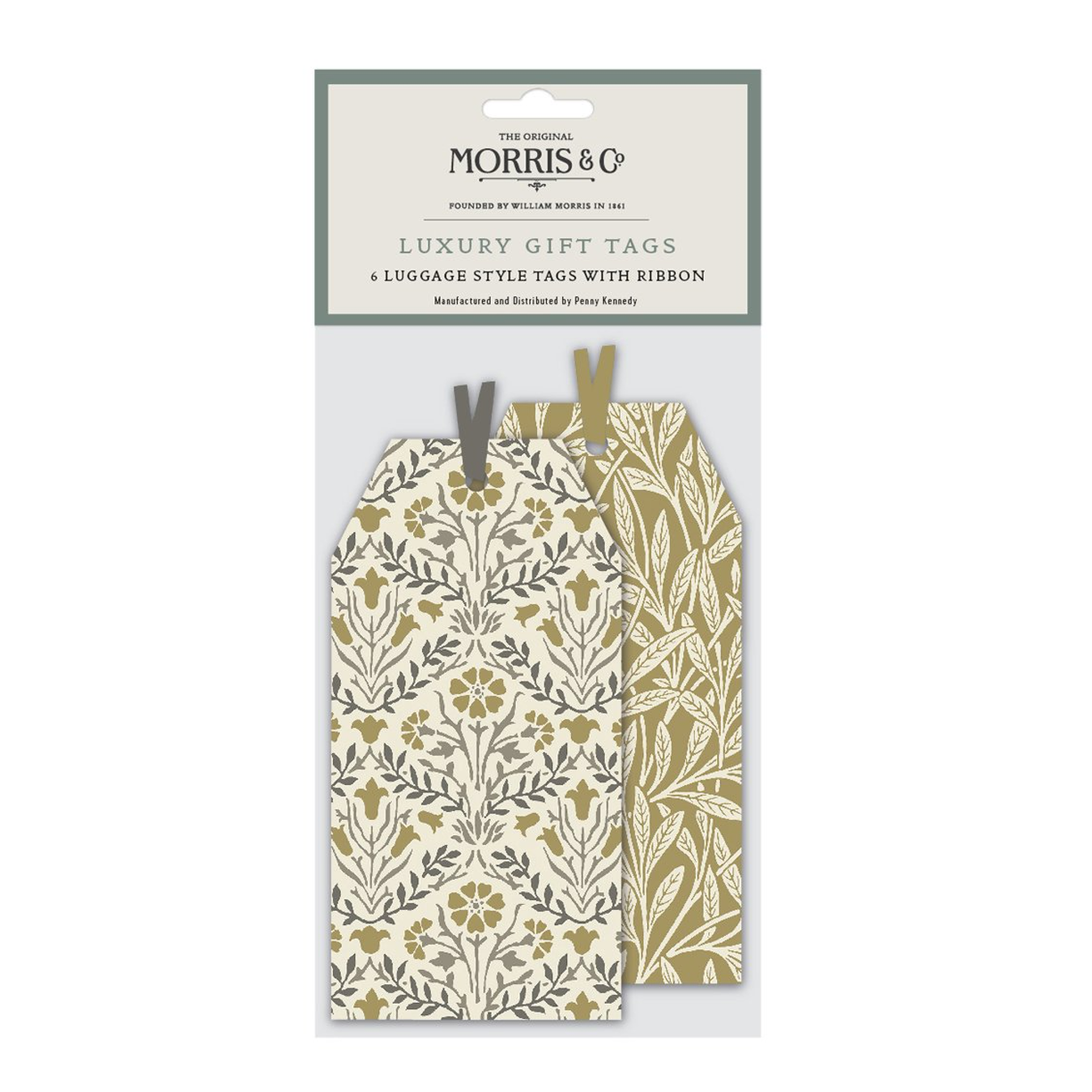 William Morris Gift Tags in Willow Bough Gold and Bell Flower