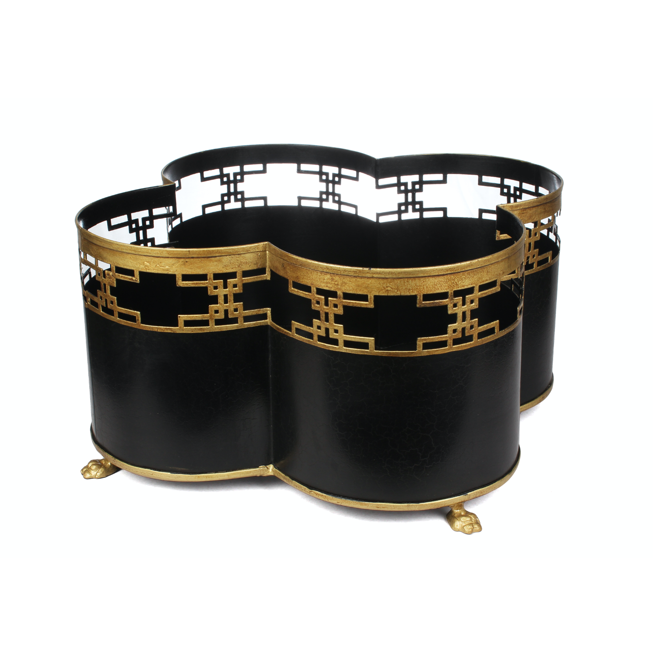 Black & Gold Quatrefoil Tole Planter