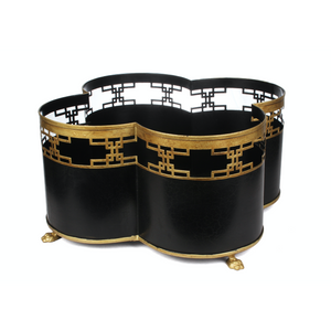 Black & Gold Quatrefoil Tole Planter