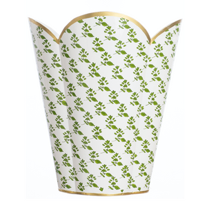 Green Floral Scalloped Wastepaper Basket