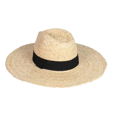 Raffia Straw Braided Hat - Natural With Black Band