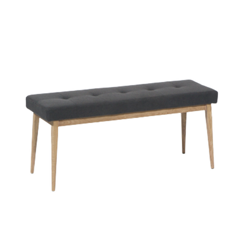 Dark Grey / White Oak Finish Base Mid Century Modern Upholstered Bench