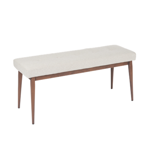Light Grey / Dark Walnut Base Mid Century Modern Upholstered Bench