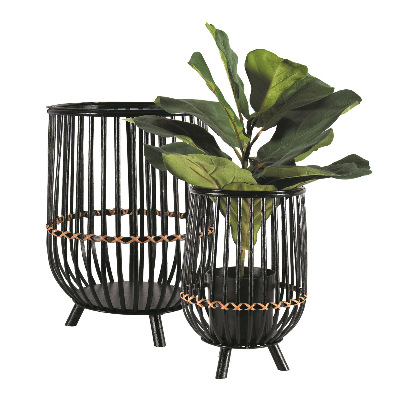 Black Rattan & Bamboo Planter/Candle Holder