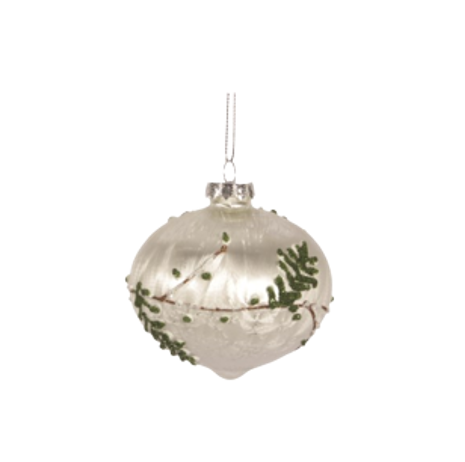 Silver Glass Ornaments with Evergreen Branches