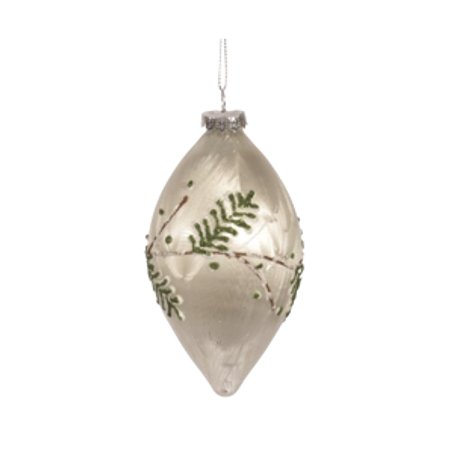 Silver Glass Ornaments with Evergreen Branches