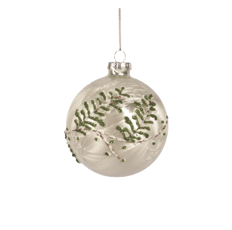 Silver Glass Ornaments with Evergreen Branches