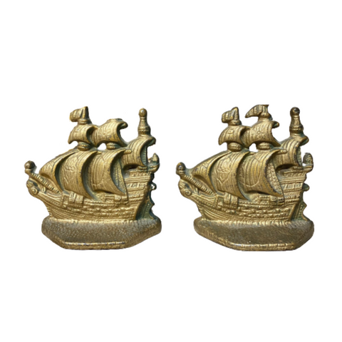Vintage Brass Ship Bookends