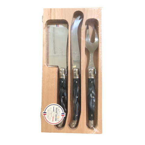 Laguiole Cheese Set With Fork - Marble Grey