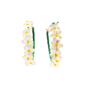 Green Daisy Hoop Earrings