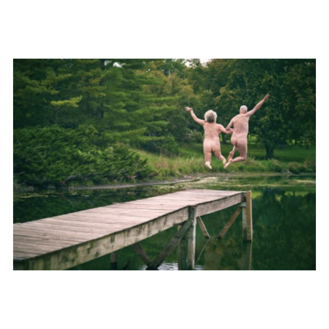 Naked Couple Jumping Off Dock Anniversary Card