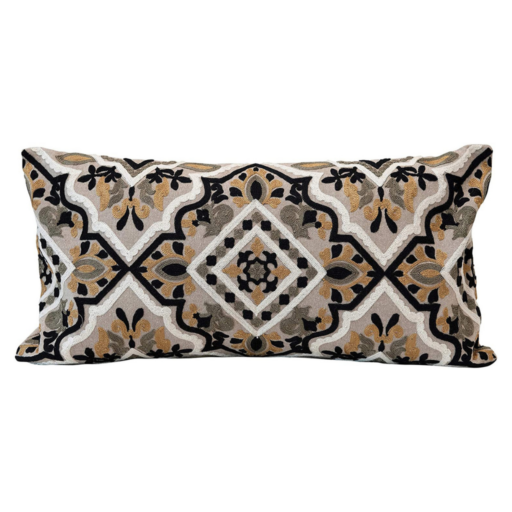 Embroidered Cotton Lumbar Pillow Jacaranda Tree & Co