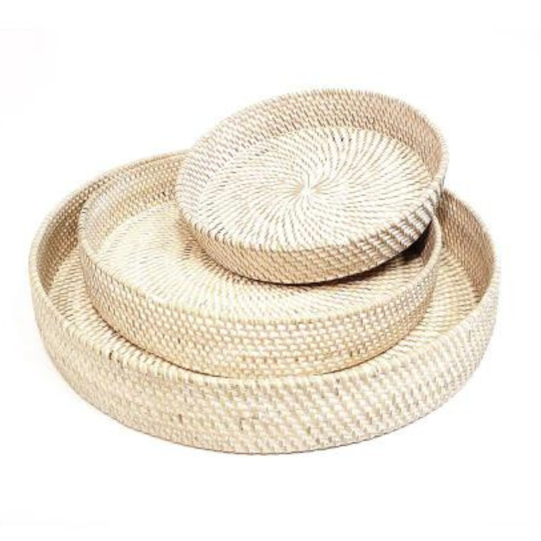 White Washed Rattan Trays (4 sizes)