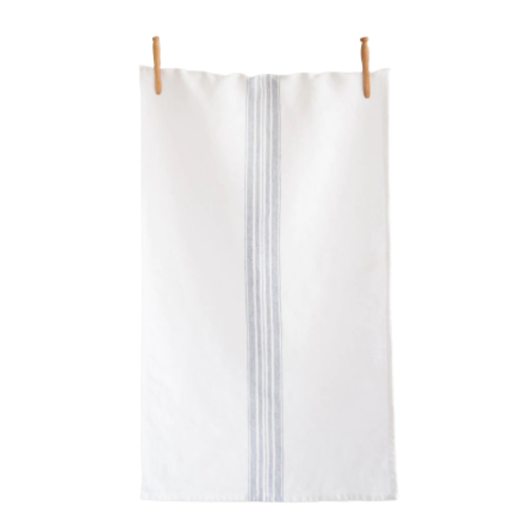 Maison White/Charcoal Stripe Linen Tea/Hand Towel