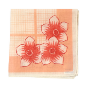 Vintage Peach Hankie With Red Flowers