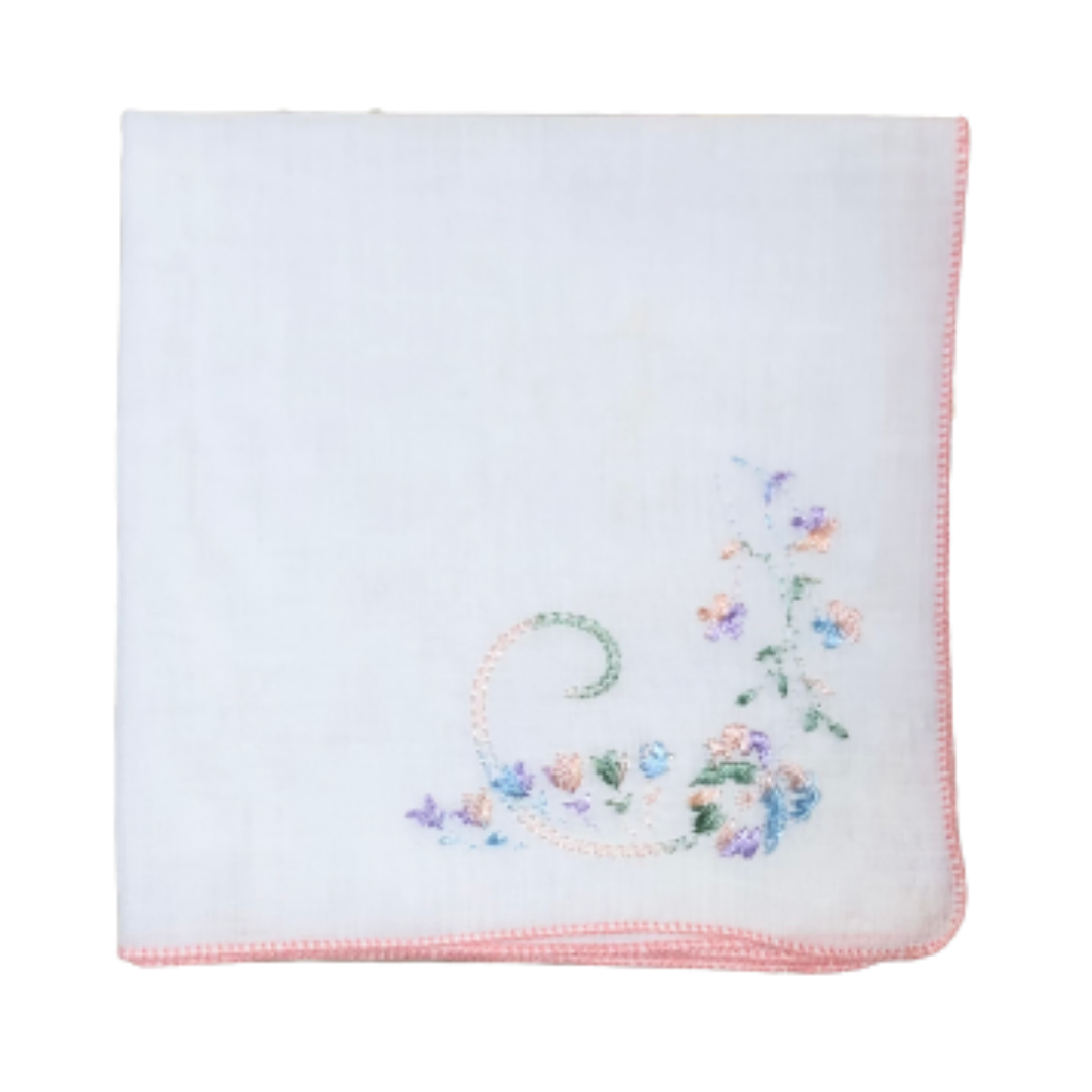 Vintage Colourful Floral Embroidered Hankie