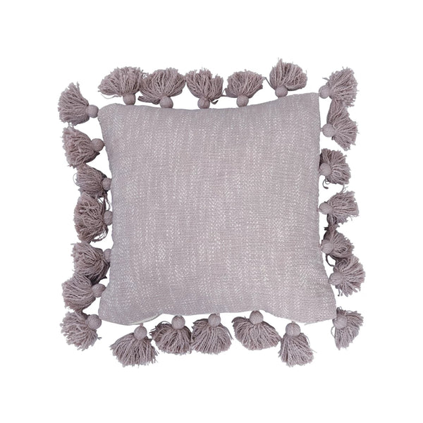 Mauve Square Cotton Pillow With Tassels