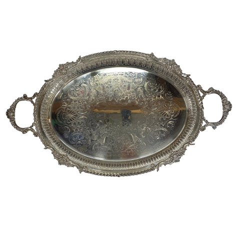 Vintage Silver Handled Oval Tray