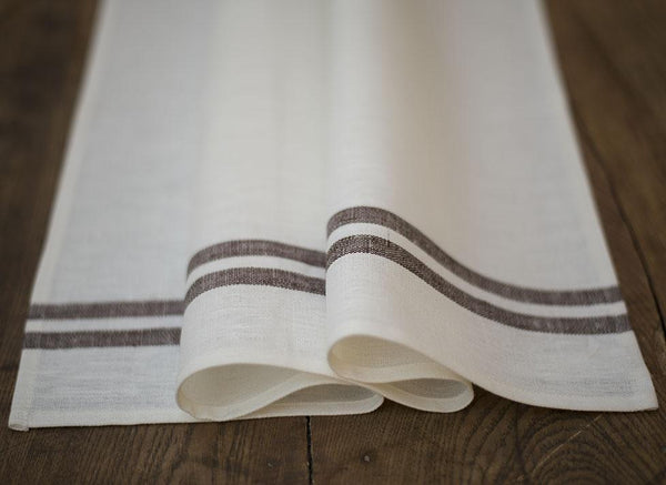 Linen Tea Towel With Chocolate Striped Border