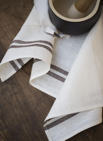 Linen Tea Towel With Chocolate Striped Border