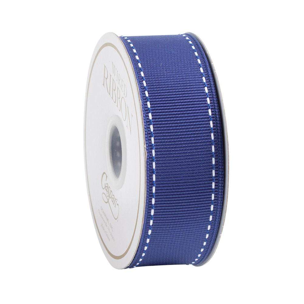 Ribbon - Marine Blue & White Grosgrain