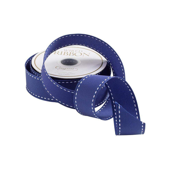 Ribbon - Marine Blue & White Grosgrain