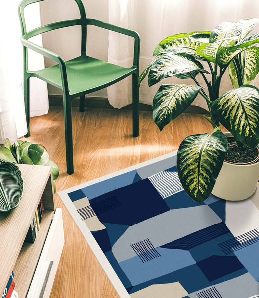 Blue Colour Block Rug
