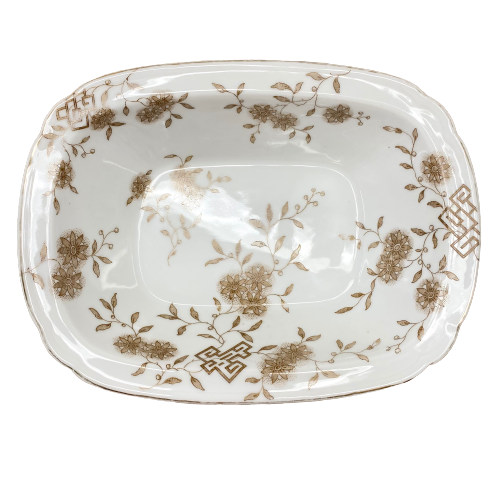 Vintage White & Mocha Floral Rectangular Transferware Dish