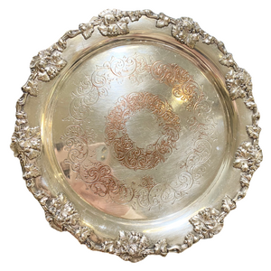Vintage Round Silver Tray With Grapevines