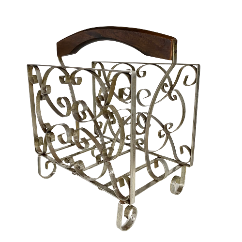 Vintage Metal & Wood Handle Magazine Rack